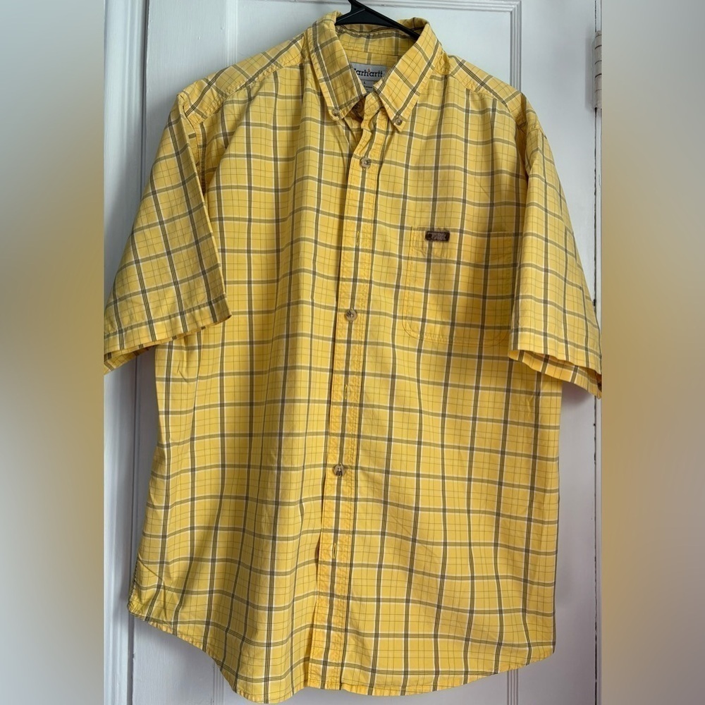 Carhartt Short Sleeves Yellow Plaid Men's Shirt, Size: Large